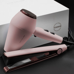 Kit Lisseur C1 Digital + sèche cheveux Kompactissimo Rose