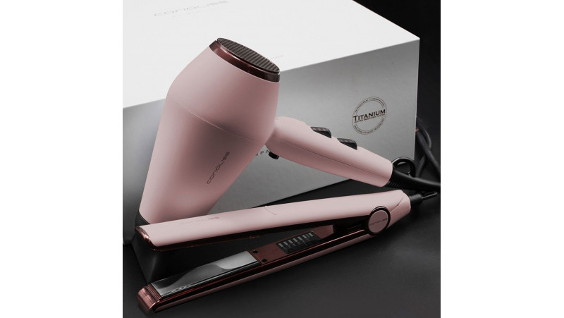 Kit Lisseur C1 Digital + sèche cheveux Kompactissimo Rose